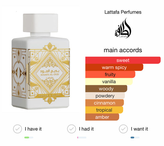 Badee Al Oud - HONOR & GLORY (WHITE) by Lattafa 3.4oz/100ml EDP New in Box