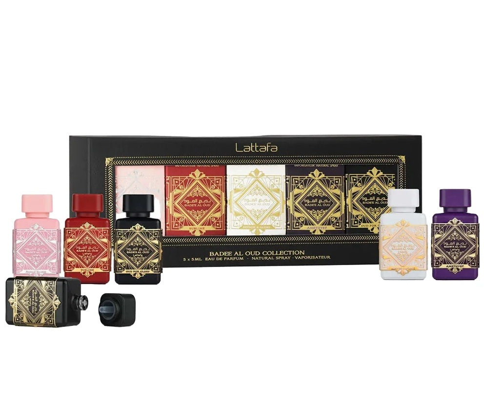 Bade'e Al Oud Collection 5x5 ml Gift Set by Lattafa (Oud for Glory, Sublime, Amethyst, Noble blush, Honor & Glory)