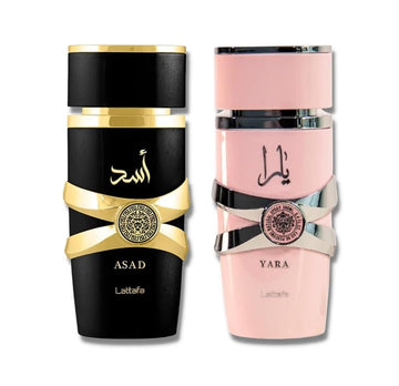 Pack of 2 Pieces of Eau de Parfum Lattafa (Asad for Men + Yara for Women) 3.4 oz/100 ml each