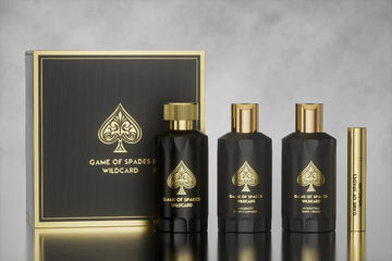 Game of Spades Wildcard Set 4 pieces by Jo Milano (3.4oz Parfum, 6.8oz Body cleanser, 6.8oz Body Cream, 0.27oz Refillable Atomizer)