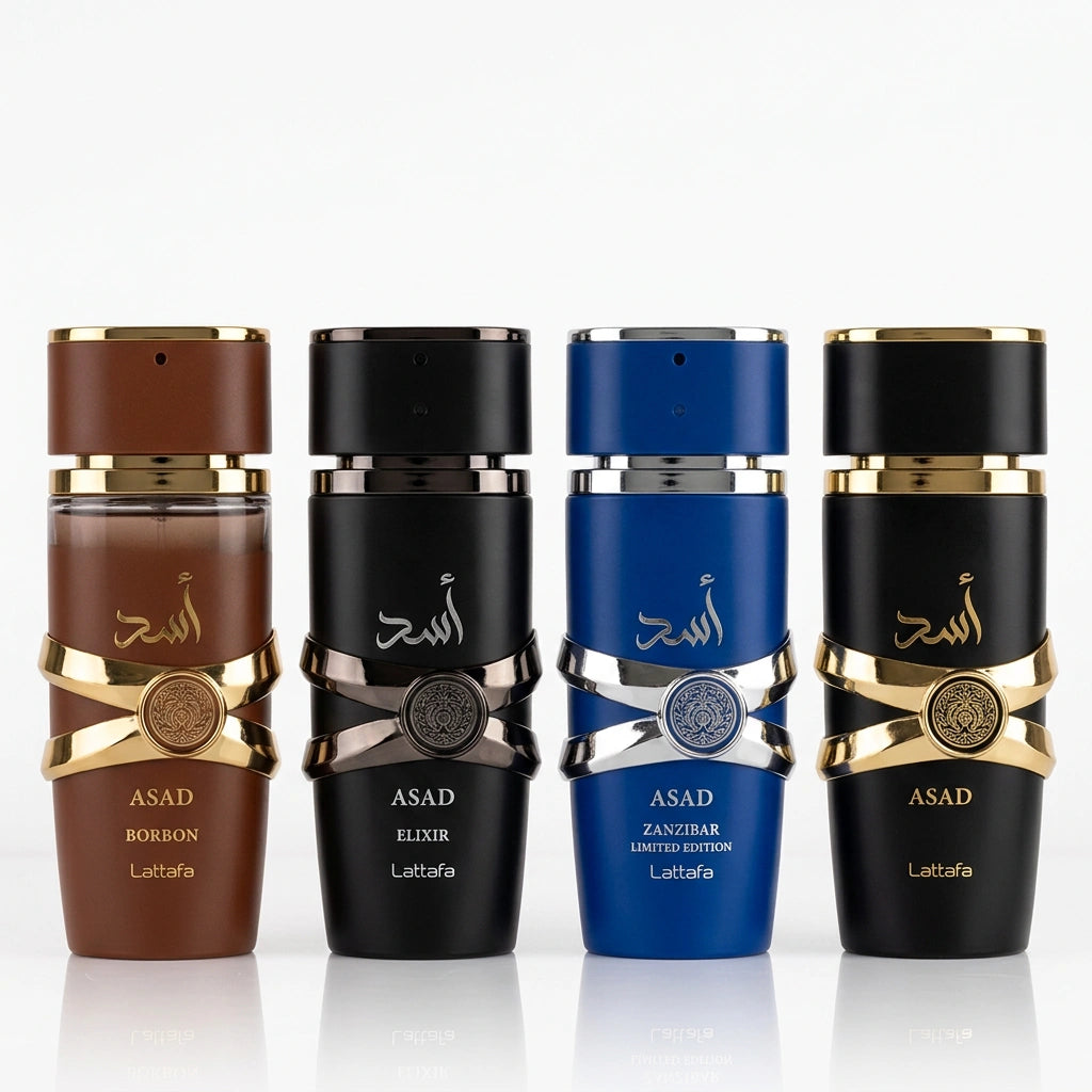 Asad Collection by Lattafa 4x25 ml Set (Asad Bourbon Zanzibar Elixir)