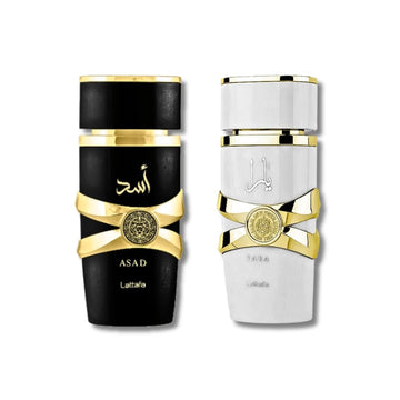 Pack of 2 Lattafa Parfums (1 Yara Moi + 1 Asad (Black)) 3,4 oz/100 ml each